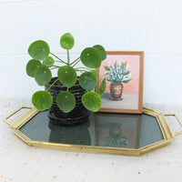Vintage Brass and Tinted Glass Geometric Tray
