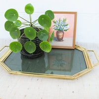 Vintage Brass and Tinted Glass Geometric Tray