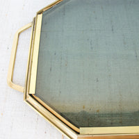 Vintage Brass and Tinted Glass Geometric Tray
