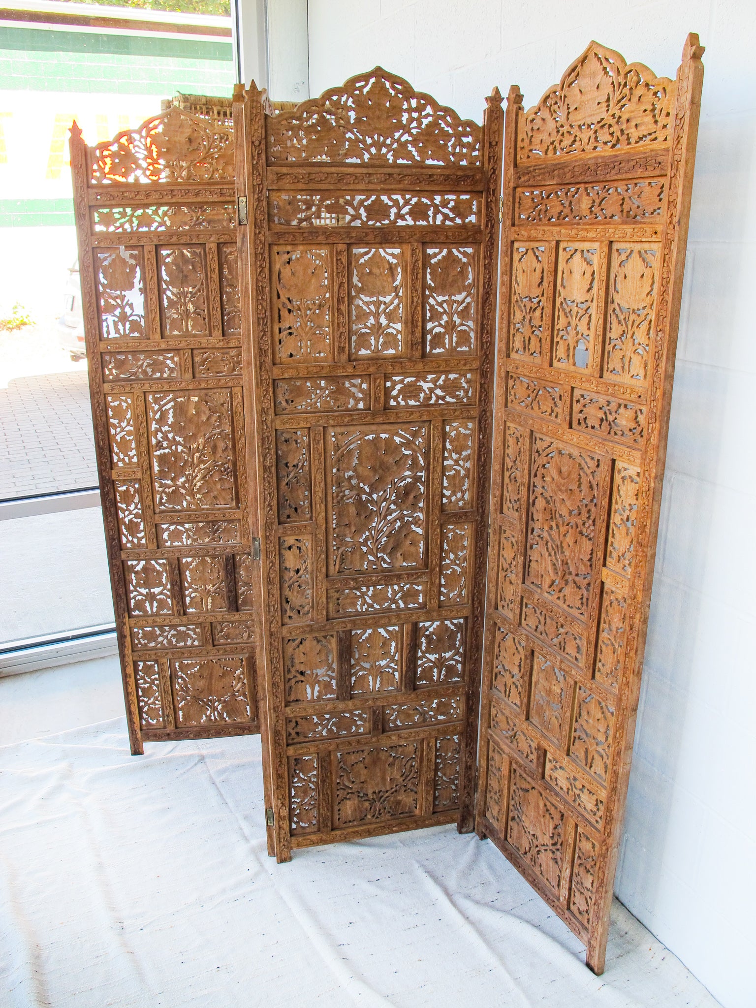 Four Panel Solid Wood Antique Room Divider Screen - Teak or Four Panel Solid Wood Antique Room Divider Screen - Teak or