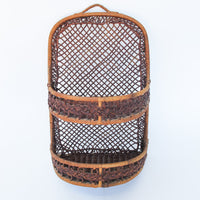 Two Tier Dark Stain Rattan Wicker Wall Basket Shelf
