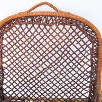 Two Tier Dark Stain Rattan Wicker Wall Basket Shelf