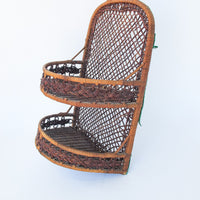 Two Tier Dark Stain Rattan Wicker Wall Basket Shelf