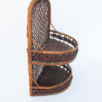 Two Tier Dark Stain Rattan Wicker Wall Basket Shelf