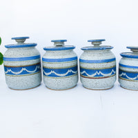 Blue and Gray Pottery Canisters-set of 4 with lids