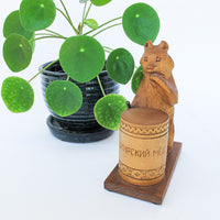 Carved Bear Statue with Box