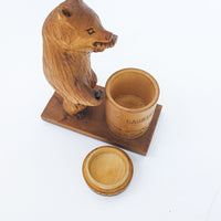 Carved Bear Statue with Box