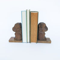 Set of 2 Carved Wood Bulldog Bookends - Made in Japan Jack S.