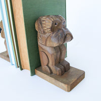 Set of 2 Carved Wood Bulldog Bookends - Made in Japan Jack S.