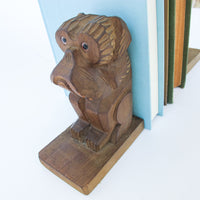 Set of 2 Carved Wood Bulldog Bookends - Made in Japan Jack S.