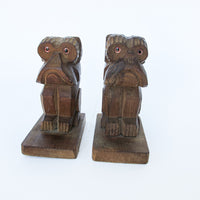 Set of 2 Carved Wood Bulldog Bookends - Made in Japan Jack S.