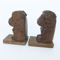 Set of 2 Carved Wood Bulldog Bookends - Made in Japan Jack S.