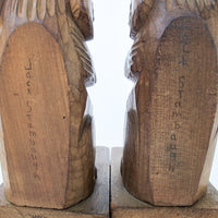 Set of 2 Carved Wood Bulldog Bookends - Made in Japan Jack S.