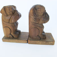 Set of 2 Carved Wood Bulldog Bookends - Made in Japan Jack S.
