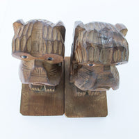 Set of 2 Carved Wood Bulldog Bookends - Made in Japan Jack S.