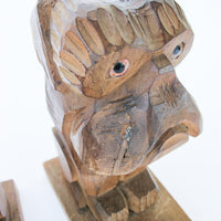 Set of 2 Carved Wood Bulldog Bookends - Made in Japan Jack S.