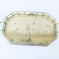 Brass Hollywood Regency Tray Vintage with Bamboo Detailing