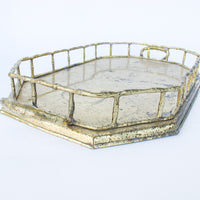 Brass Hollywood Regency Tray Vintage with Bamboo Detailing