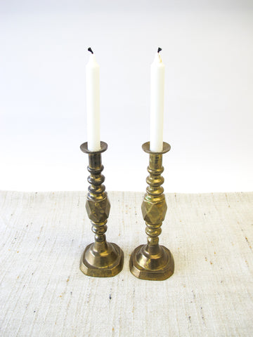Heavy Moroccan Brass Tapered Candle Sticks - Set of 2