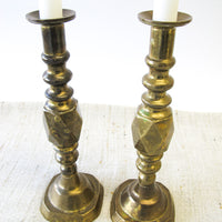Heavy Moroccan Brass Tapered Candle Sticks - Set of 2
