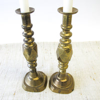 Heavy Moroccan Brass Tapered Candle Sticks - Set of 2