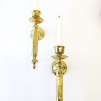 Set of 2 Two Etched Laquered Brass Wall Sconce Candle Holders - Made in India