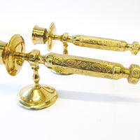 Set of 2 Two Etched Laquered Brass Wall Sconce Candle Holders - Made in India