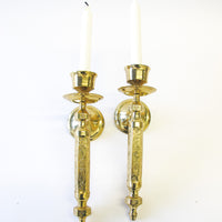 Set of 2 Two Etched Laquered Brass Wall Sconce Candle Holders - Made in India