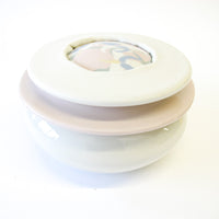 Pink and White Ceramic Canister with Flower Detailing