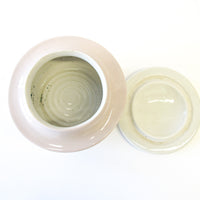 Pink and White Ceramic Canister with Flower Detailing