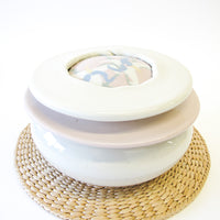 Pink and White Ceramic Canister with Flower Detailing