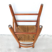 Primitive Rush Seat Wood Bar Stool Chair