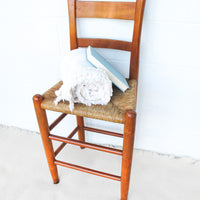 Primitive Rush Seat Wood Bar Stool Chair