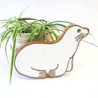Pottery Seal Trivet in Rock Clay and White Glaze