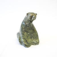 Green and Black Soap Stone Alaskan Eskimo Native Bear Figure