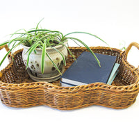 Wicker Basket Tray with Wavy Edges and Handles