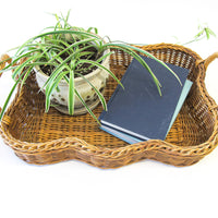 Wicker Basket Tray with Wavy Edges and Handles