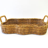 Wicker Basket Tray with Wavy Edges and Handles