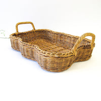 Wicker Basket Tray with Wavy Edges and Handles