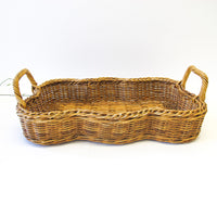 Wicker Basket Tray with Wavy Edges and Handles