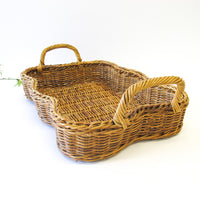 Wicker Basket Tray with Wavy Edges and Handles