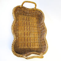 Wicker Basket Tray with Wavy Edges and Handles