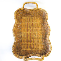 Wicker Basket Tray with Wavy Edges and Handles