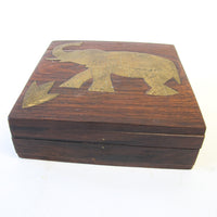 Teak Box with Brass Elephant Inlay