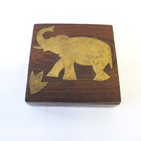 Teak Box with Brass Elephant Inlay