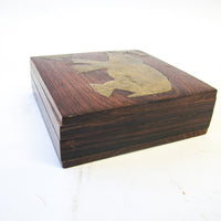 Teak Box with Brass Elephant Inlay