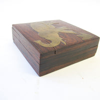 Teak Box with Brass Elephant Inlay