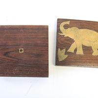 Teak Box with Brass Elephant Inlay