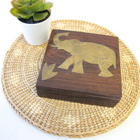 Teak Box with Brass Elephant Inlay