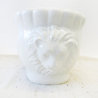 Large Italian White Ceramic Serving Bowl with Lions Heads